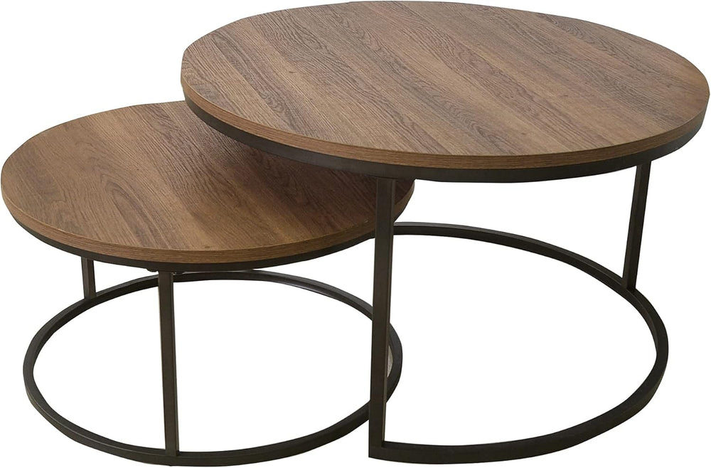 Nathan James Stella Round Modern Nesting Coffee (Set of 2), Stacking Living R...