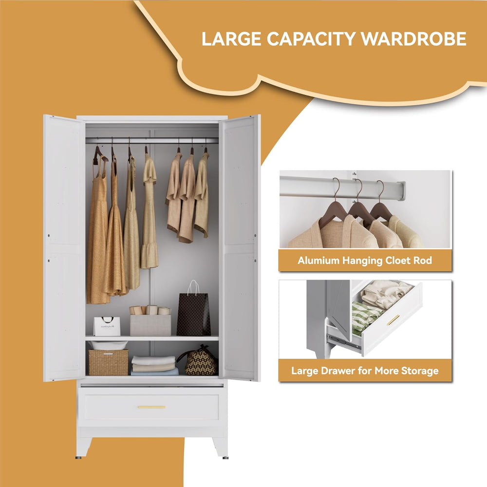 Metal Wardrobe Closet for Bedroom, 71" Freestanding Armoire Wardrobe wit...