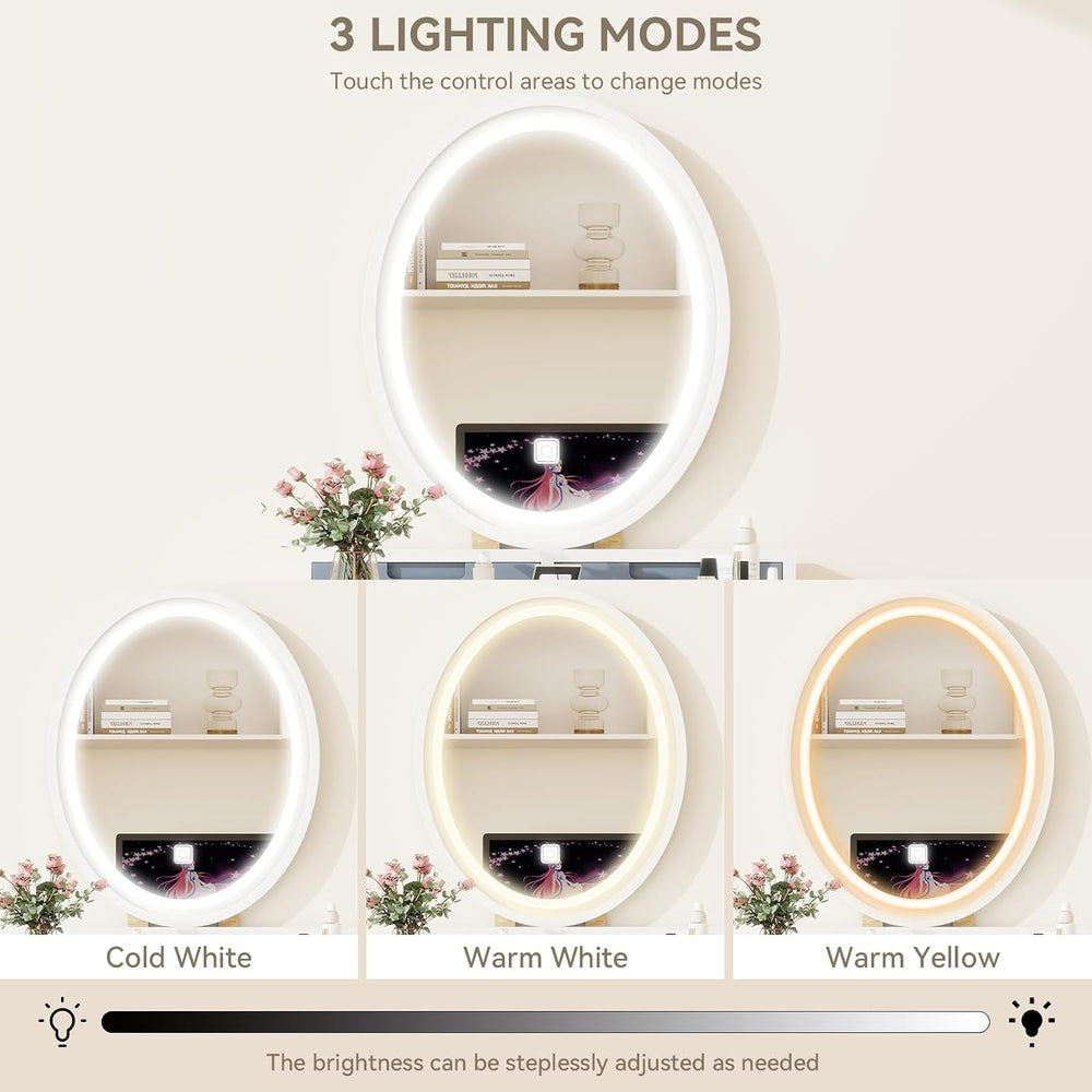 YOURLITE Small Makeup Vanity Desk with Mirror and Lights | Compact Vanity, 3 ...