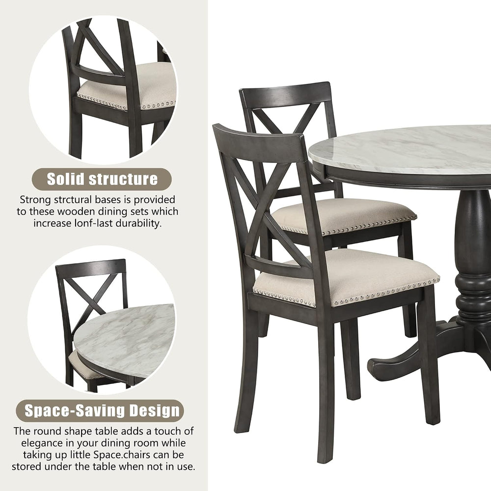 Merax 5 Piece Dining Table Set for 4, Solid Wood Kitchen Table Set with 4 Uph...
