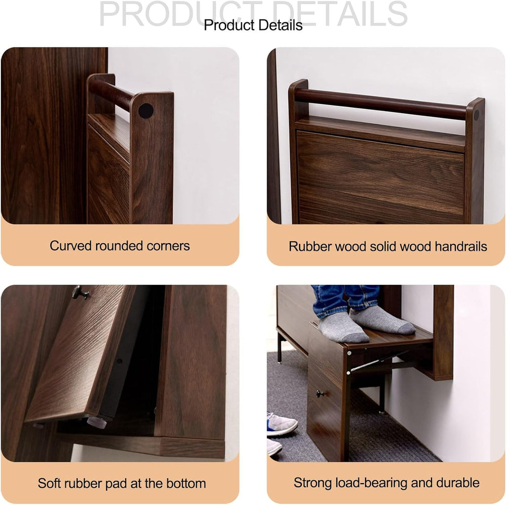 Wall Mounted Shoe Changing Stool Space Saving Hidden Chair Wall Stools, with ...