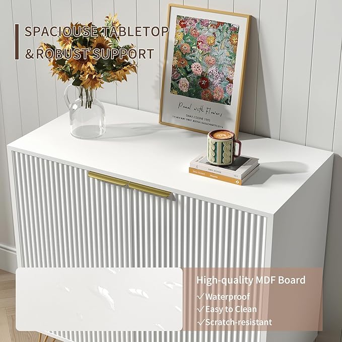 Fluted TV Stand for 90 Inch TV, Modern TV Stand Console, White Entertainment ...