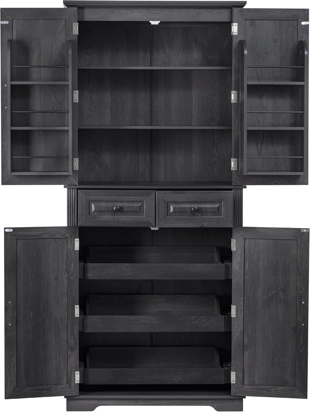 71" Tall Kitchen Pantry Cabinet with 3 Pull Out Cabinet Organizers, Farm...