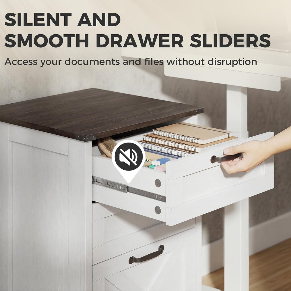 HOMCOM 3 Drawer File Cabinet Printer Stand Silent Slides Distressed White