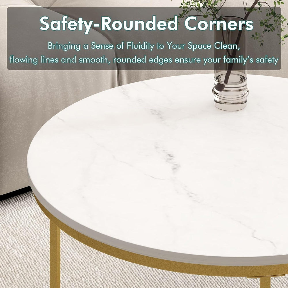 Nesting Coffee Table Set of 2, Round Tables with Marble Pattern MDF Top | Spa...