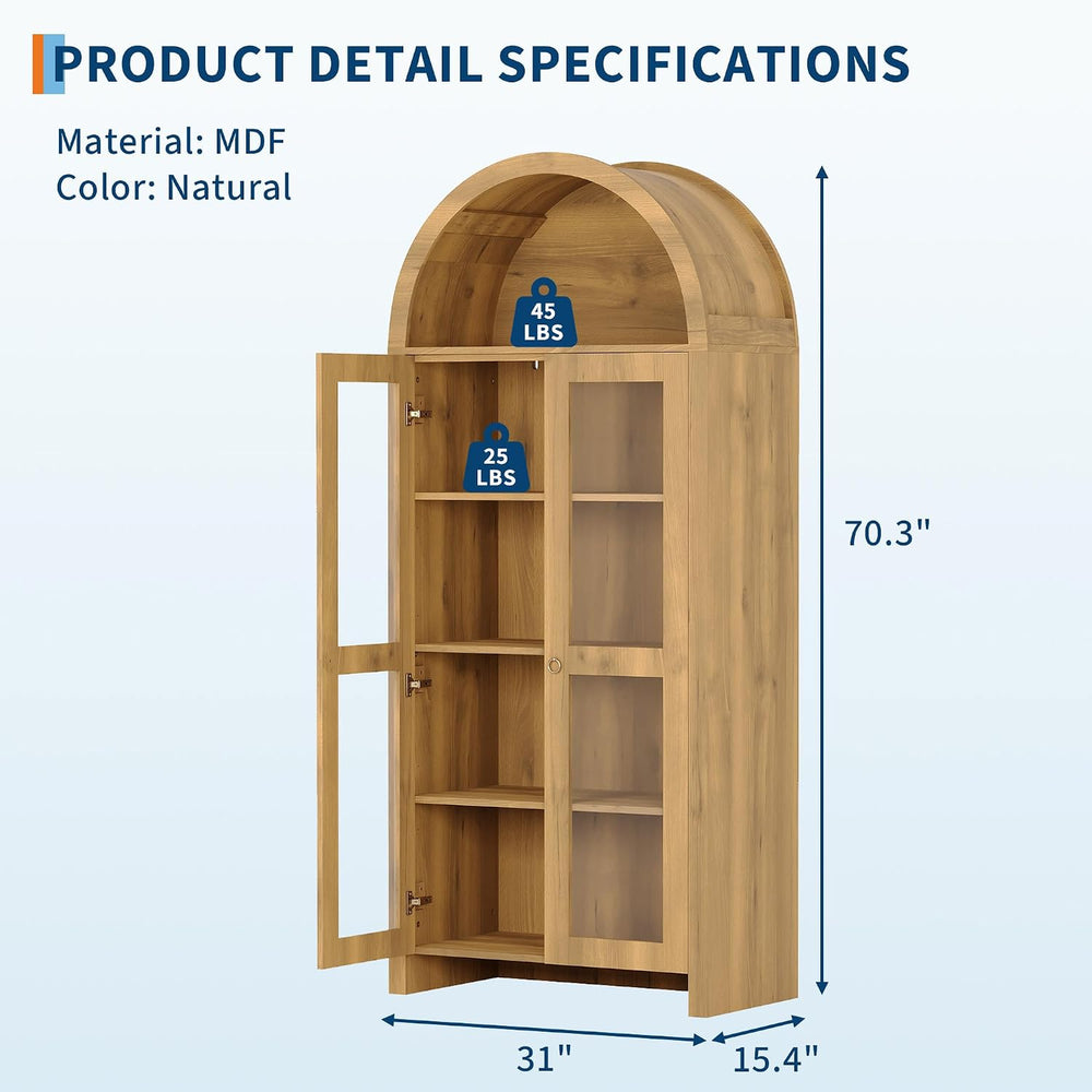 CuisinSmart 70" Tall Arched Storage Cabinet with 2 Acrylic Doors, Wooden...