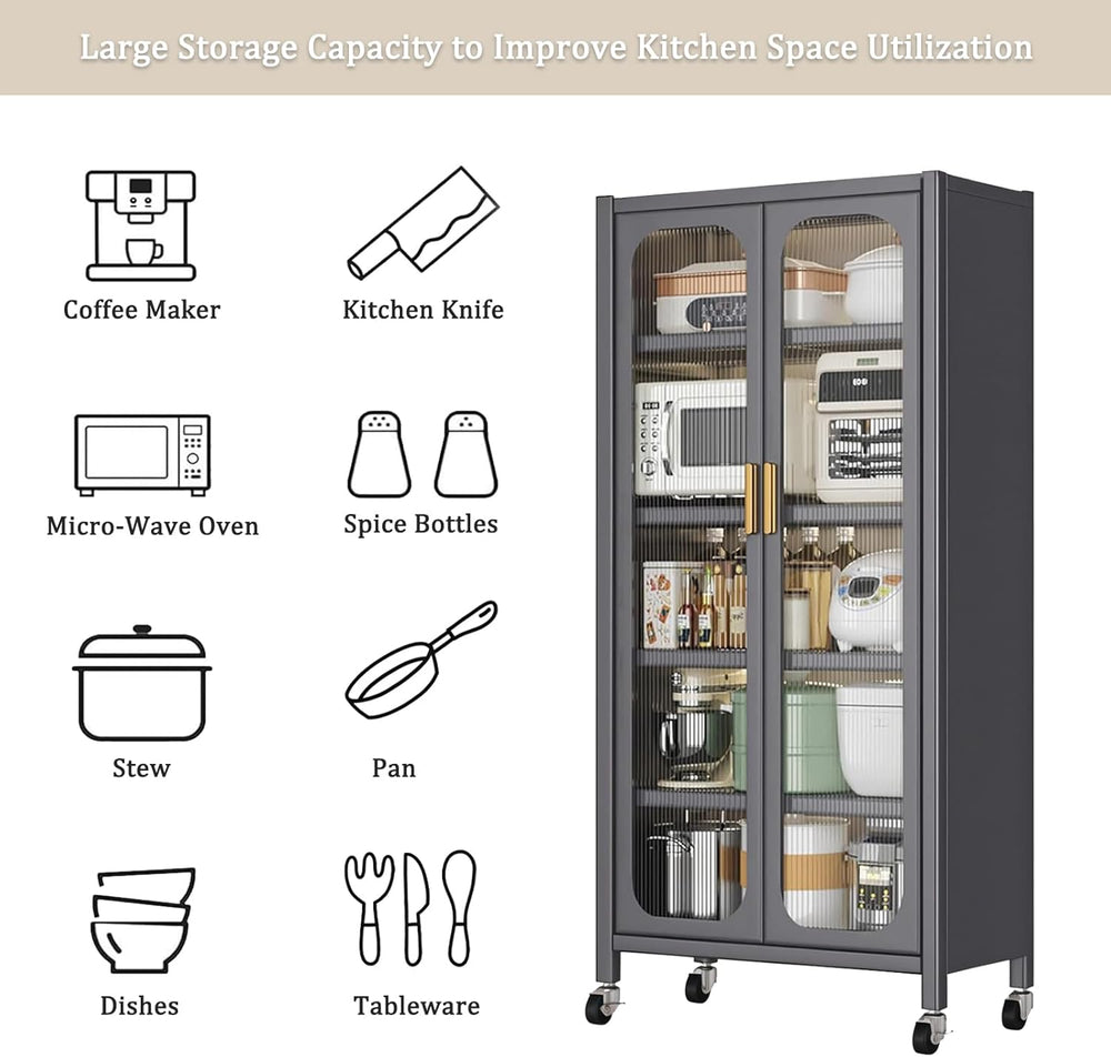 Spaco 65" Kitchen Pantry Storage Cabinet,5 Tiers Food Pantry Cabinet wit...
