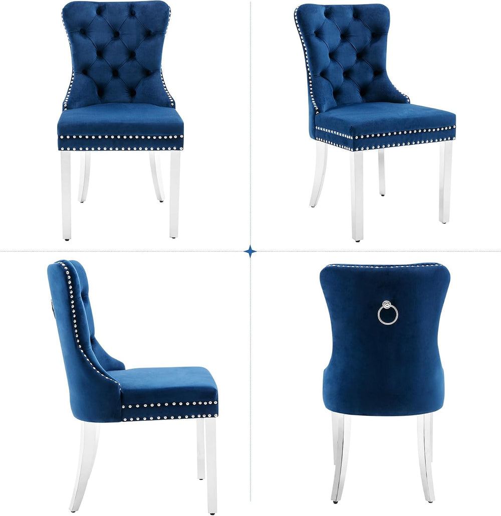 Dining Room Chairs Set of 4, Tufted Velvet Chairs with Modern Stainless Steel...
