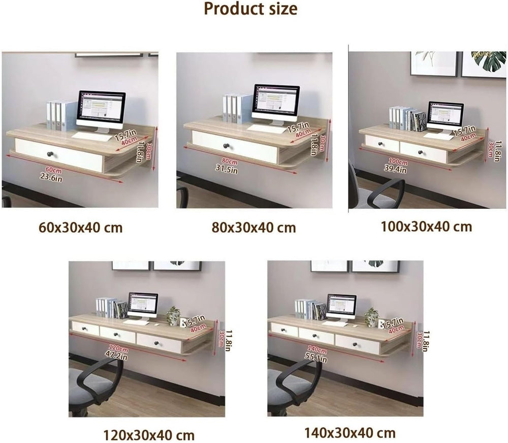 Floating Laptop Computer Desk Dressing Table Wall Mount Shelf with Drawer Woo...