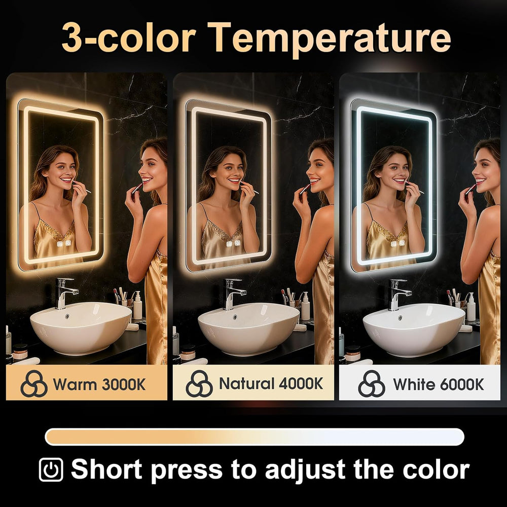 LED Bathroom Mirror, 16 x 24 Inch Anti-Fog Bathroom Mirror with Lights, Stepl...