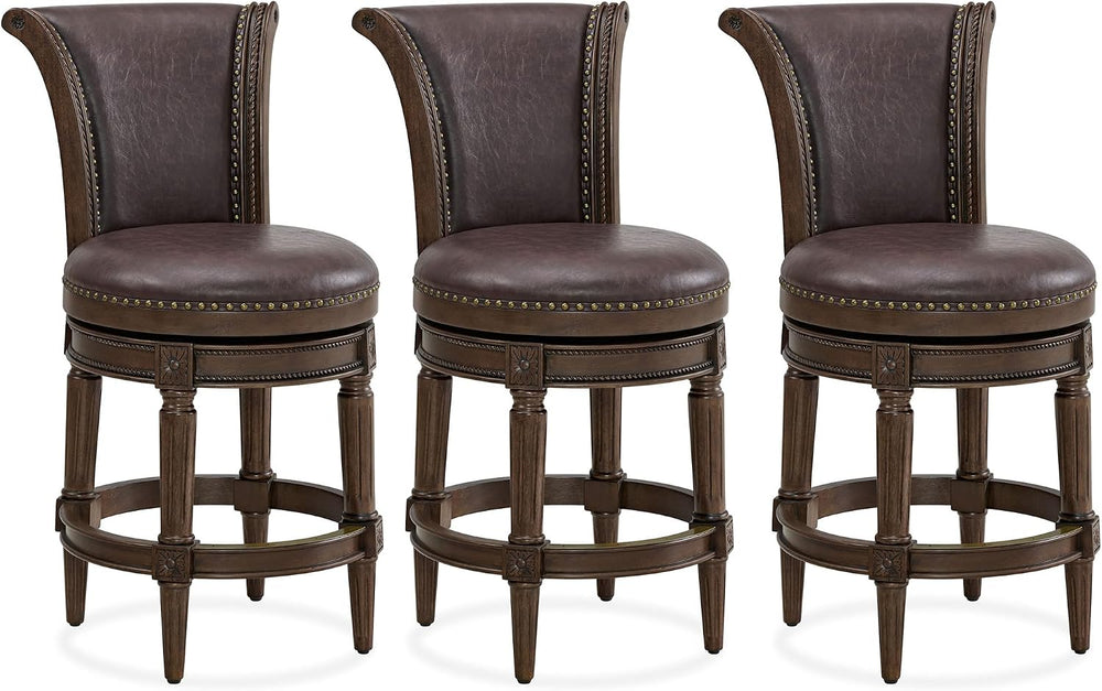 ROME + OAK Runyan 26 Swivel Counter Stool, Set of 3 | Rotating High Back Bars...
