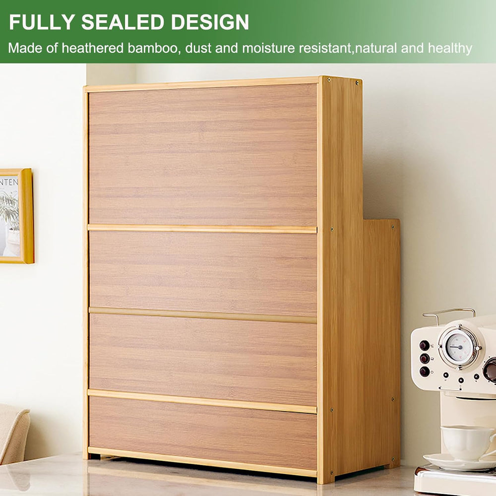 Modern Kitchen Storage Pantry Cabinet with Glass Doors & Adjustable Shelv...