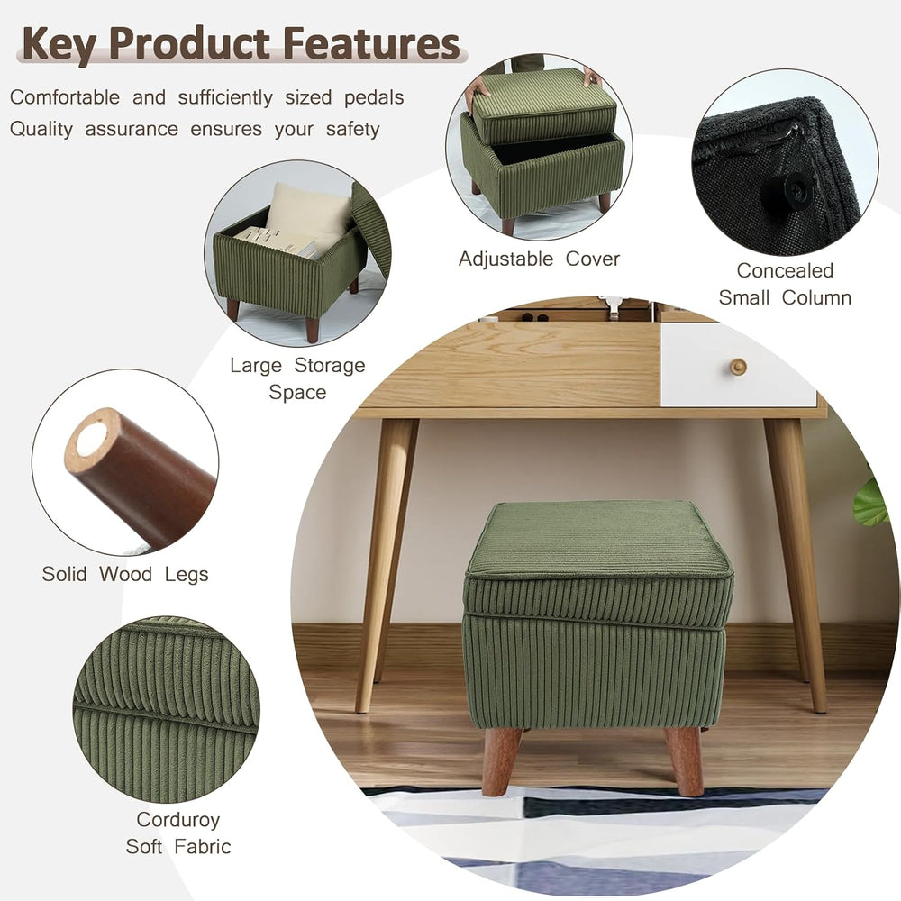 FAGAGA Storage Ottoman with Adjustable Lid, Corduroy Foot Rest | Soft Step St...