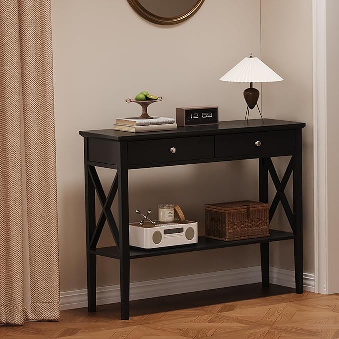 ChooChoo Console Table with Drawers, Narrow Wood Accent Sofa Table Entryway T...