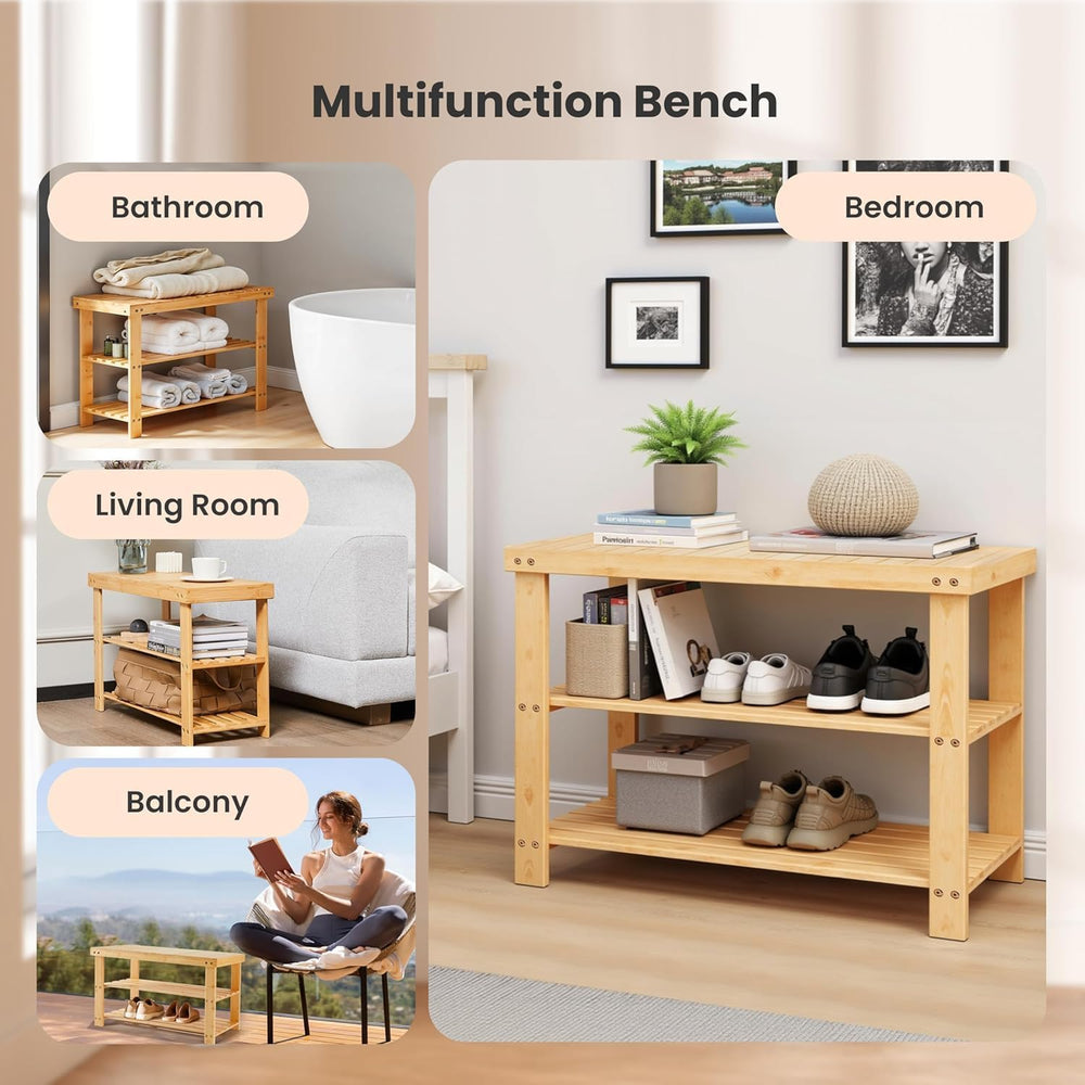 Simple Deluxe Bamboo Shoe Rack Bench, 3 Tier Sturdy Shoe Bench, Storage Shoe ...