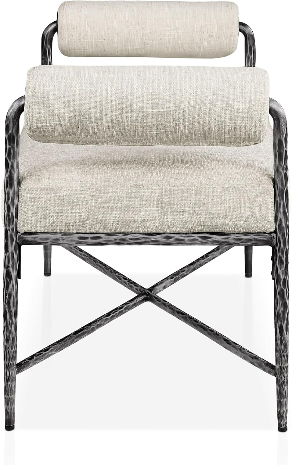 24/7 Shop at Home Lalia Upholstered 48-inch Metal Bench with Padded Roll Arms...