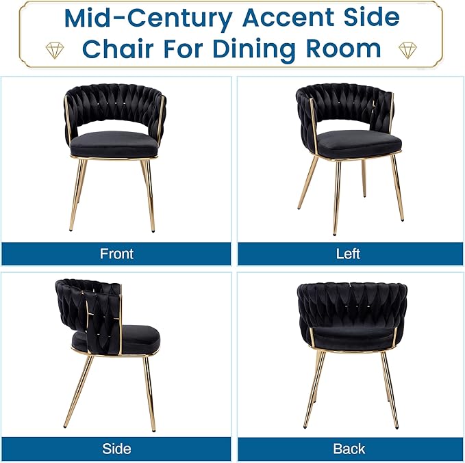 KCC Velvet Dining Chairs Set of 4, Gold Modern Dining Chair with Metal Legs, ...