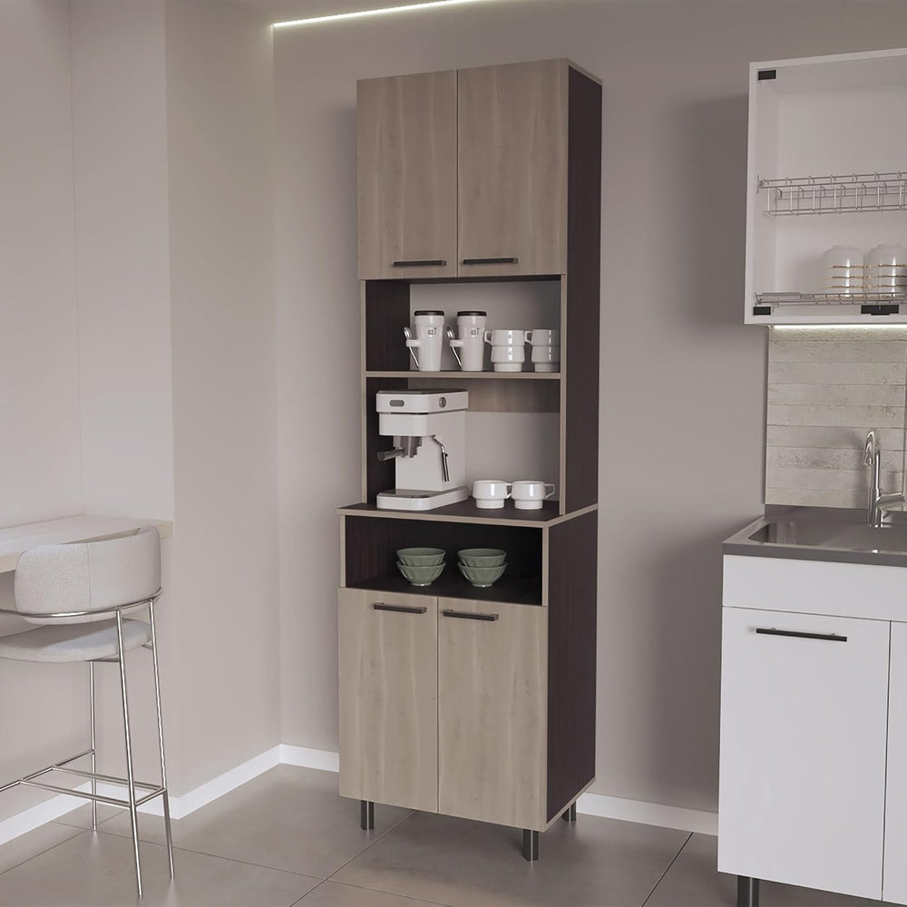 Kitchen Pantry with Open Storage and 4 Doors,for Kitchen