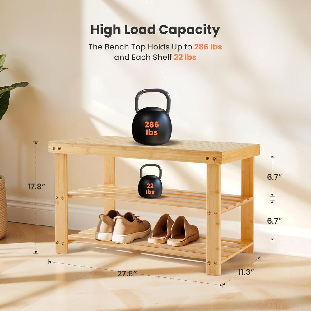 Simple Deluxe Bamboo Shoe Rack Bench, 3 Tier Sturdy Shoe Bench, Storage Shoe ...