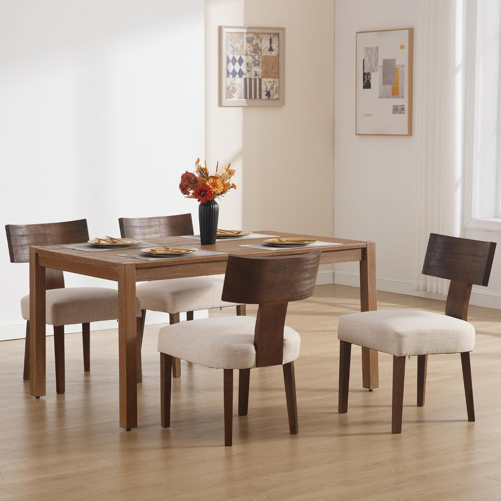 Farmhouse Dining Chairs Set of 4, Upholstered Dark Brown Solid Wooden Chairs ...