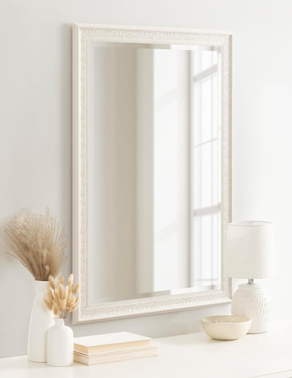 Kate and Laurel Alysia Decorative Frame Rectangle Wall Mirror, 28.5x40.5 White