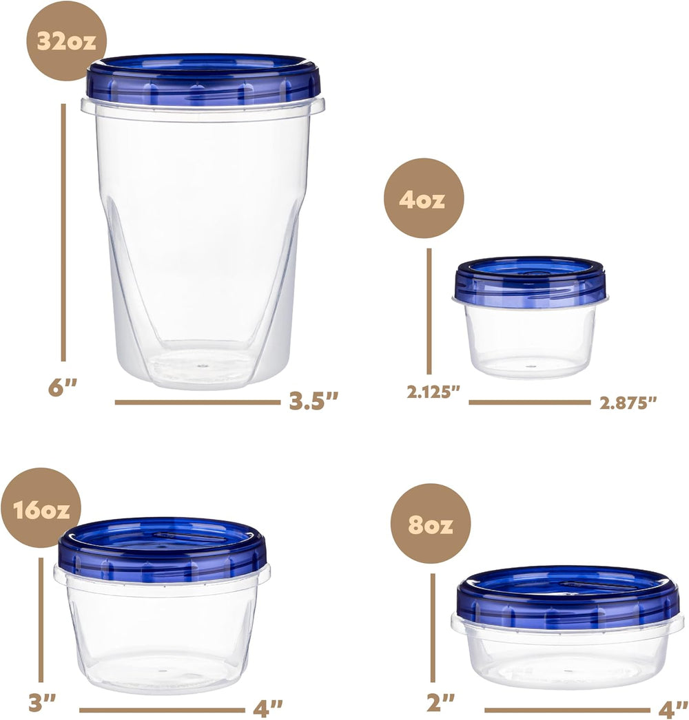 PLASTICPRO 24 Pack Twist Top Containers Assorted Sizes Plastic Food Storage C...