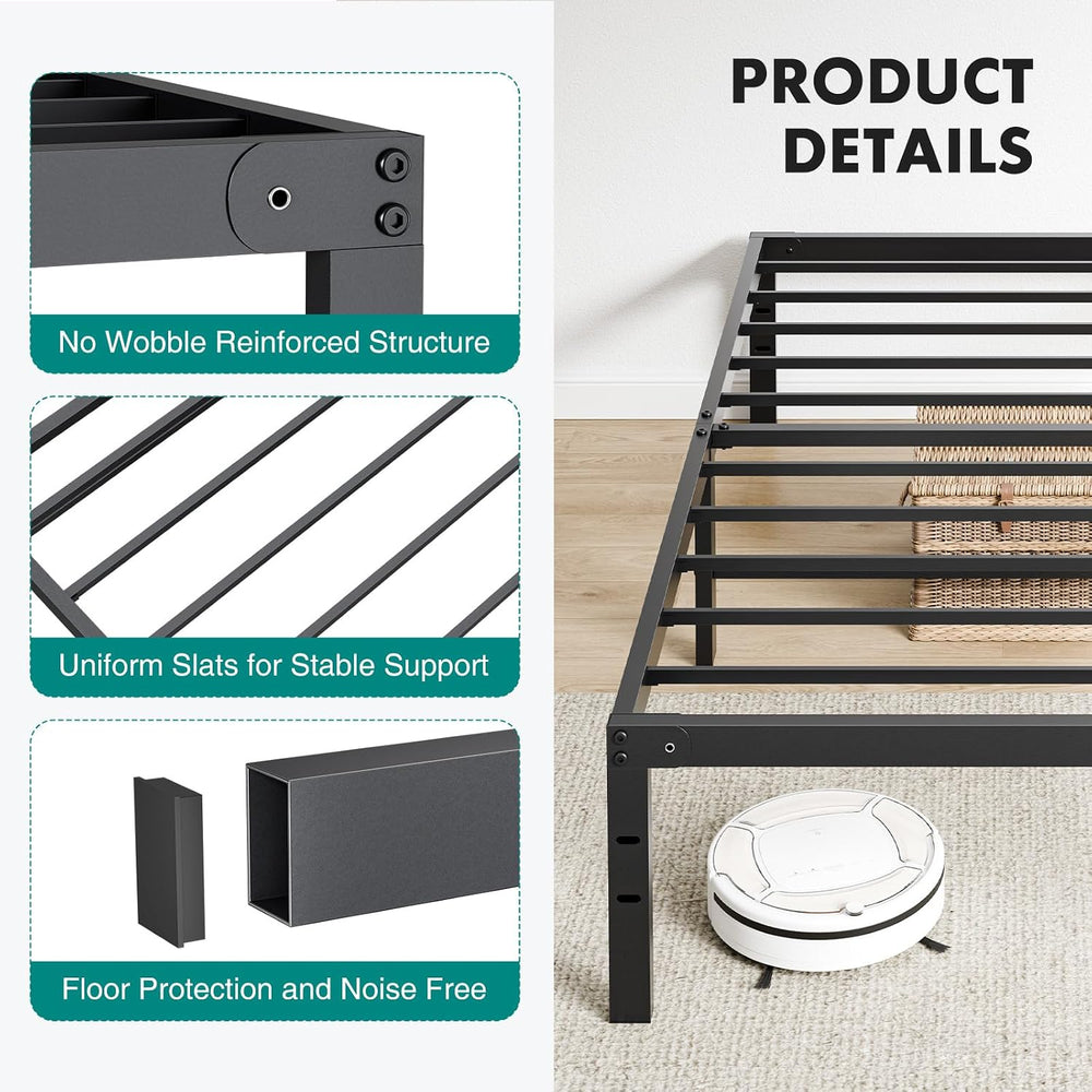 OLIXIS 14in Twin Metal Bed Frame, Sturdy Support with Storage Space, 500LBS