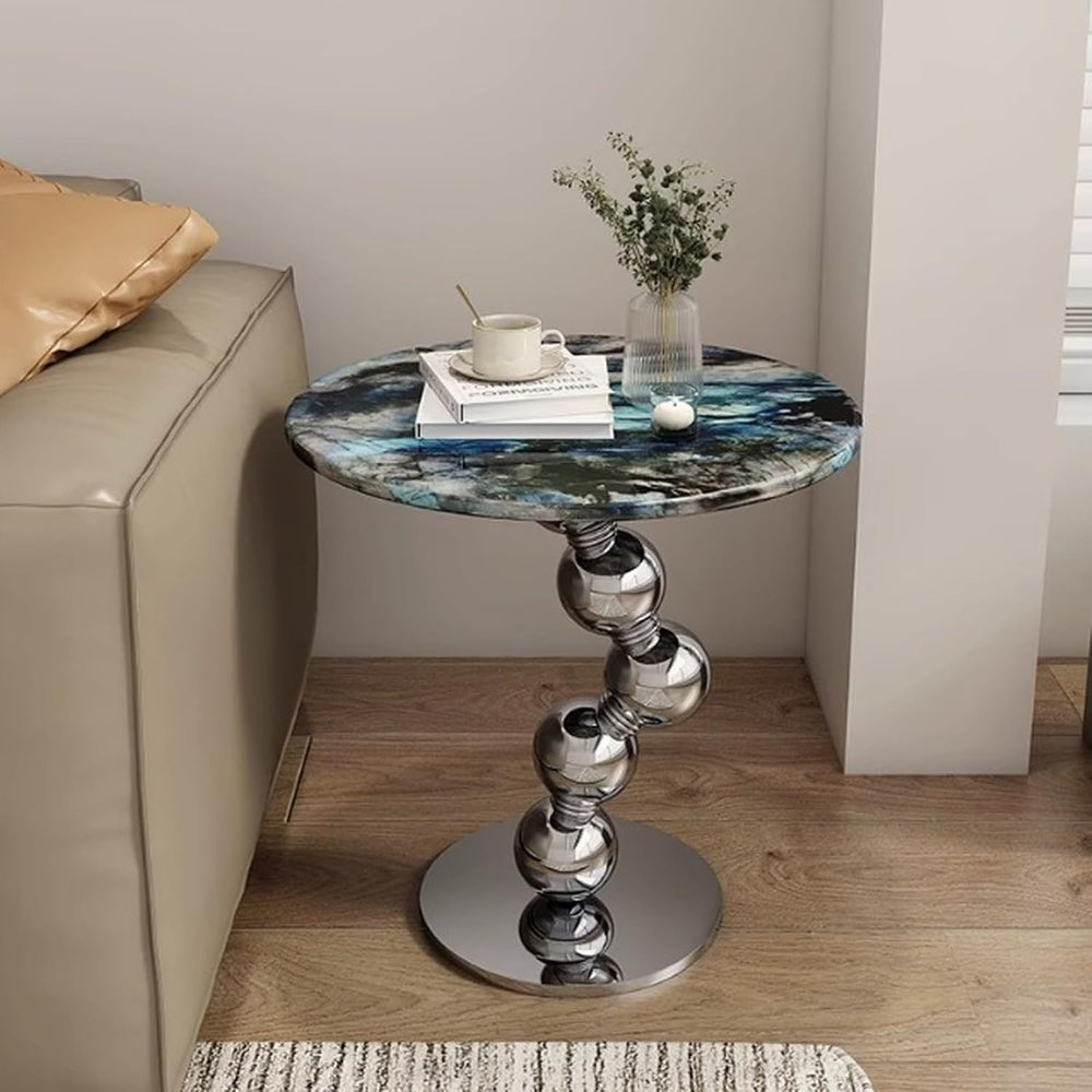 Stylish Round Side Table, Modern Faux Marble Coffee Table, Decorative Small E...