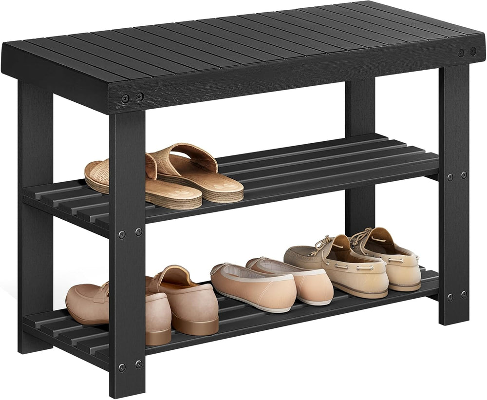 SONGMICS Shoe Rack Bench, 3-Tier Bamboo Shoe Storage Organizer, Entryway Benc...