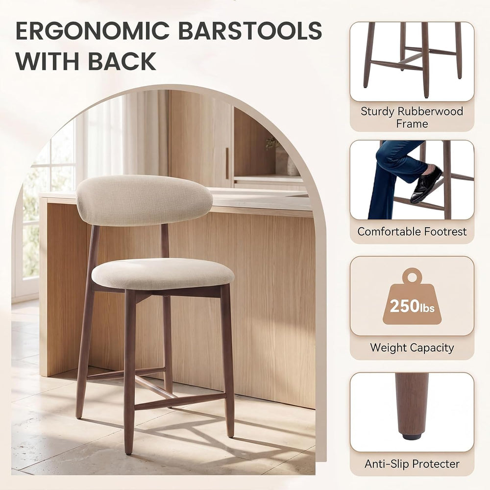MALOL Counter Height Bar Stools Set of 2, Kitchen Bar Stools with Back, Mid C...