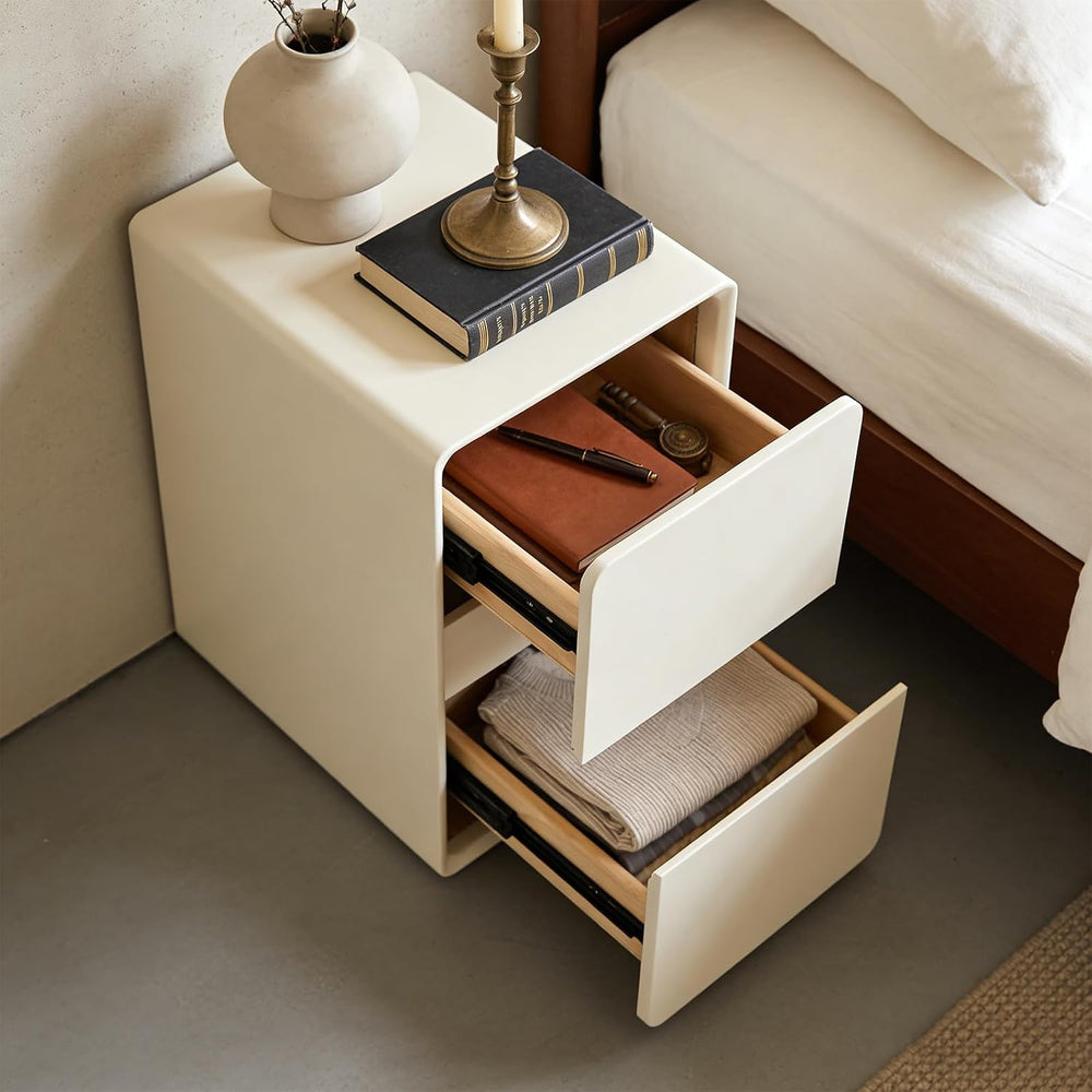 Modern Bedside Table, Minimalist Nightstand Small Narrow Side Table with 2 Dr...