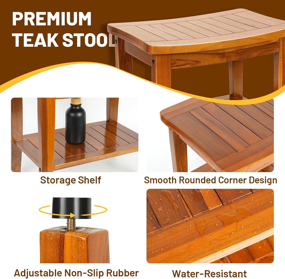 20" Premium Teak Shower Bench with Shelf & Handle, Solid Teak Shower...