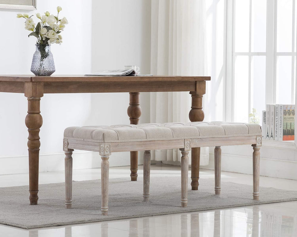 Kmax 45.3" Upholstered Dining Room Bench, Rustic Living Room Ottoman Ben...