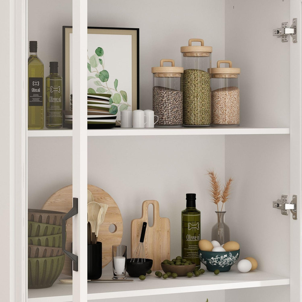 MOUMON Pantry Cabinet Kitchen Storage Cabinet with Glass Doors, Kitchen Pantr...