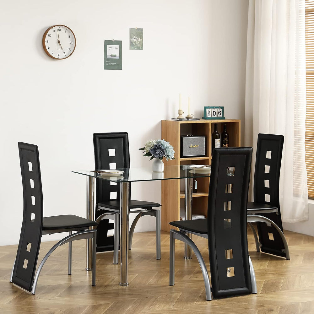Karl home Glass Dining Table Set for 4, PVC Chairs,Silver Leg,Easy Assembly |...