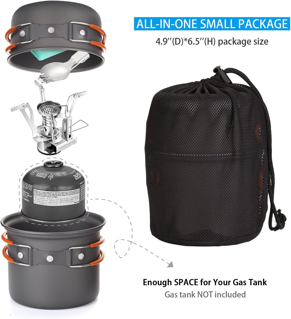 Odoland Camping Cookware Mess Kit, Lightweight Pot Stove Spork Set
