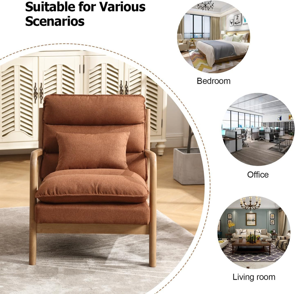 INZOY Mid Century Modern Accent Chair with Wood Frame, Upholstered Reading Ar...