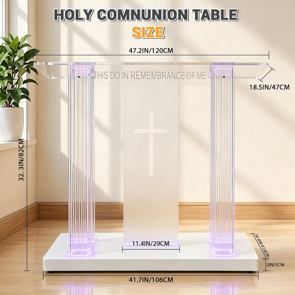 Clear Acrylic Holy Communion Table, Church Altar Table with LED Color Changin...
