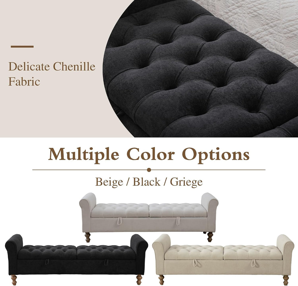 Chifee & Vingol 65" Storage Ottoman Bench Upholstered End of Bed Ben...