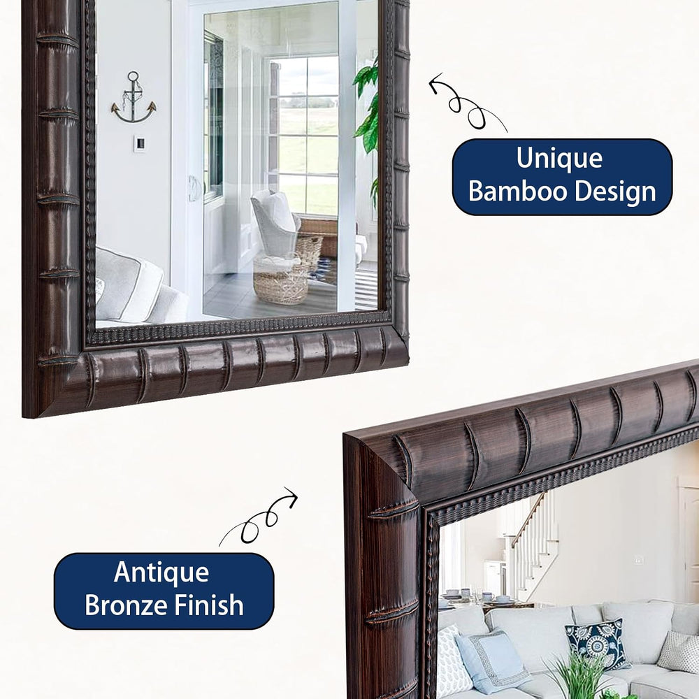 53''x29'' Large Living Room Wall Mirror with Faux Bamboo Frame