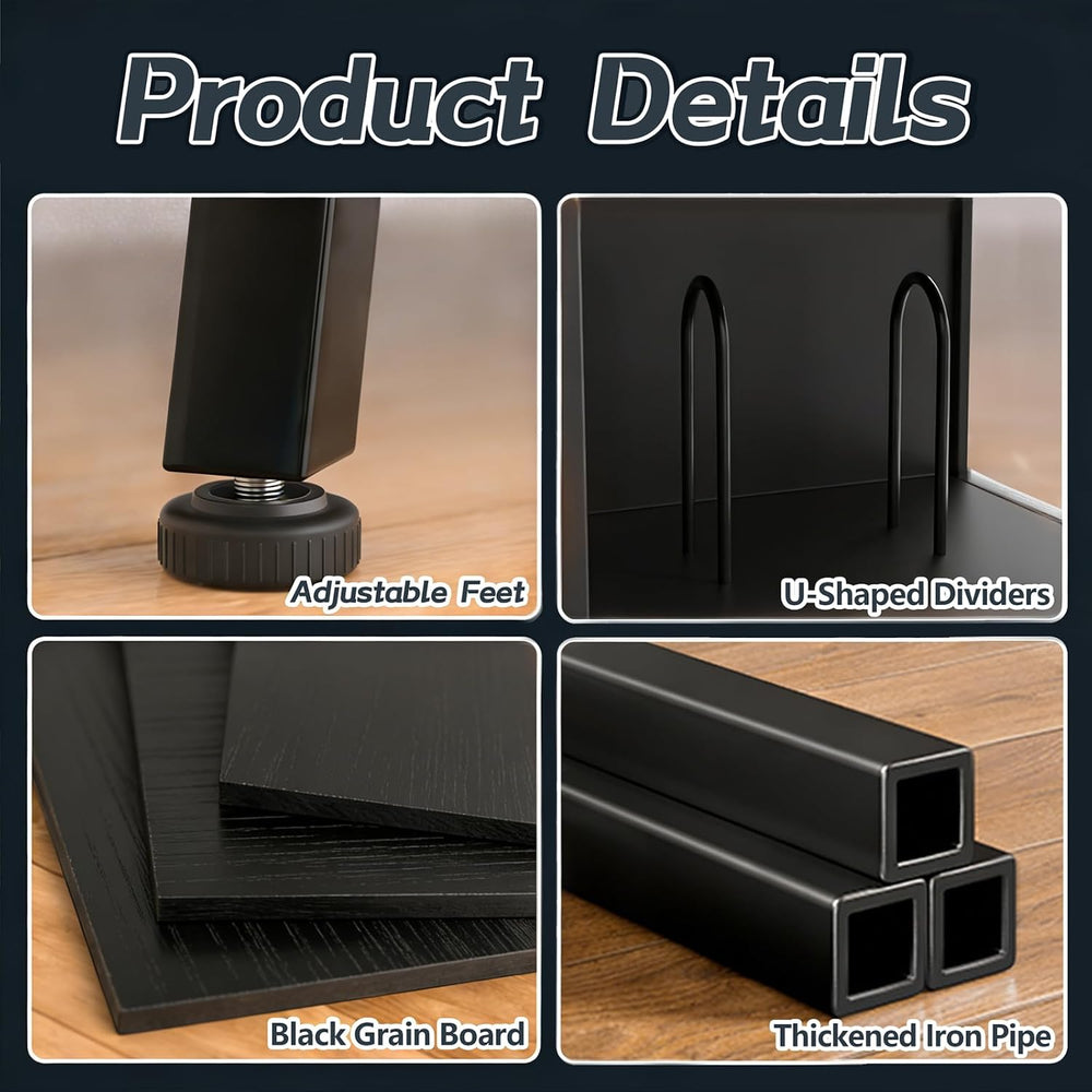 Faesun 3 Tier Record Player Stand with Flip-Down Record Shelf, Black