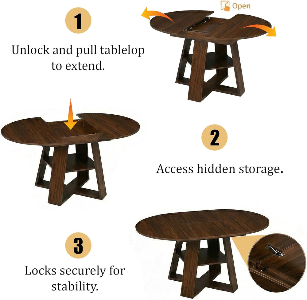 5-Piece Extendable Oval Dining Table Set, 43in-59in Wood Kitchen Table with 4...