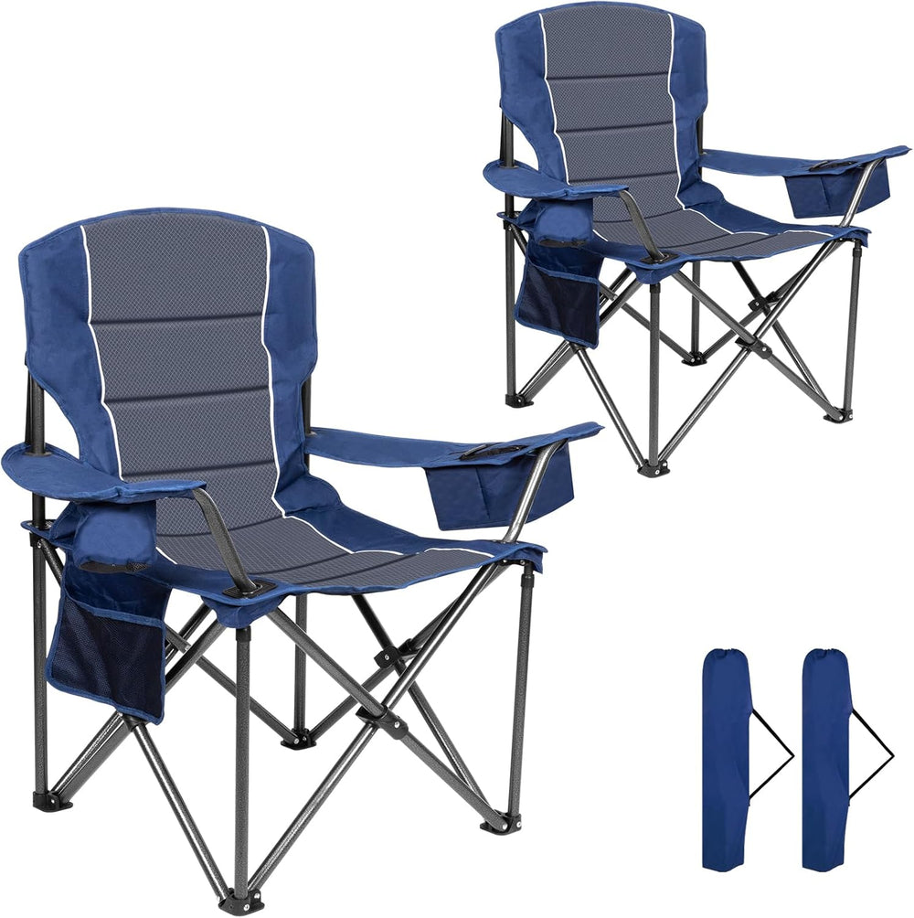 Oversized Padded High Back Camping Chairs,2 Pcs Heavy Duty Folding Chairs Sup...