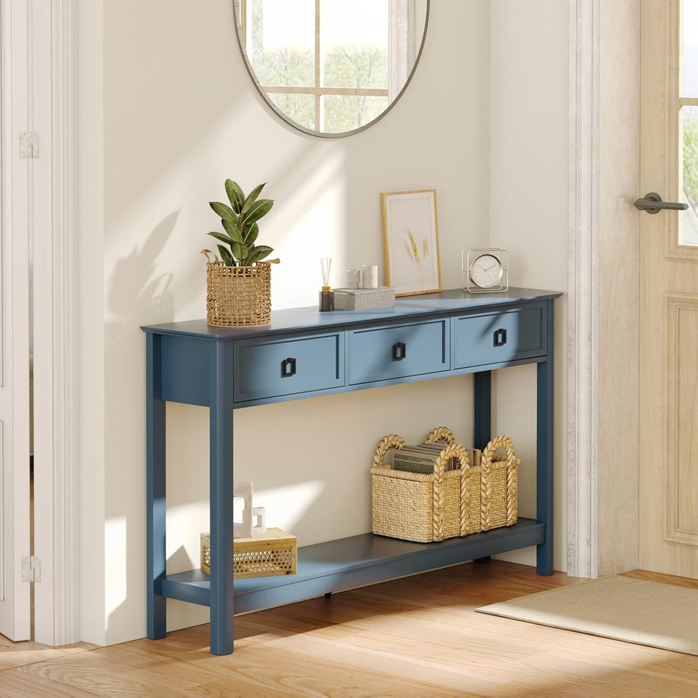 Treocho 53.1" Console Table with 3 Drawers, Sofa Table Behind Couch, 2 T...