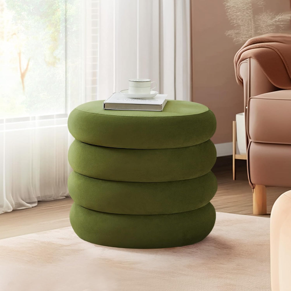 19.5 Inch Round Storage Ottoman, Modern Velvet Ottoman Coffee Table with Remo...