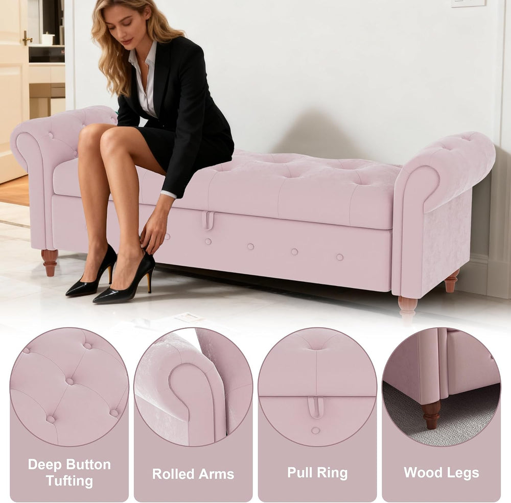 GNIXUU Ottoman with Storage Bench for Bedroom, 63" Velvet Upholstered En...