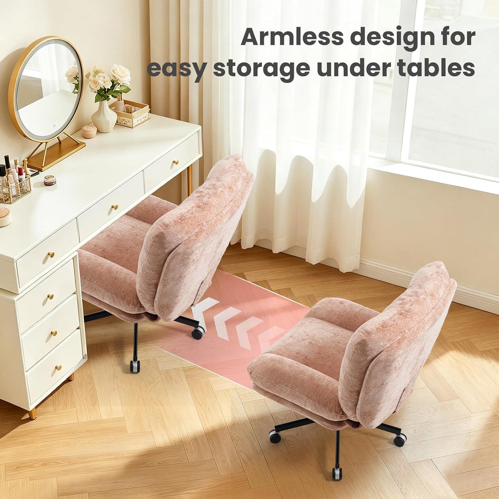 Wide Plush Comfy Criss Cross Rolling Office Desk Chair for Women Pink | 7.09&...