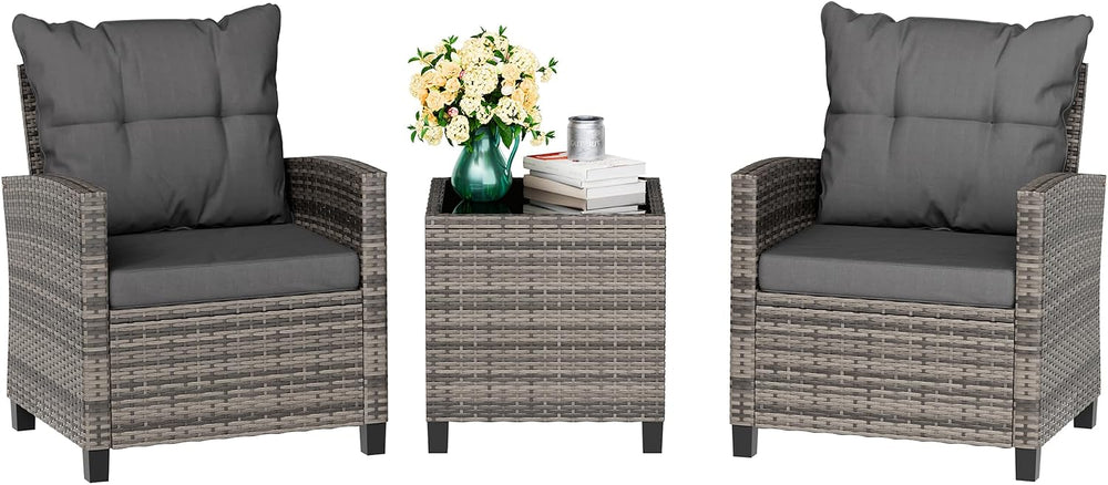 Vongrasig 3 Piece Patio Furniture Set Small Outdoor Wicker Rattan Front Porch...