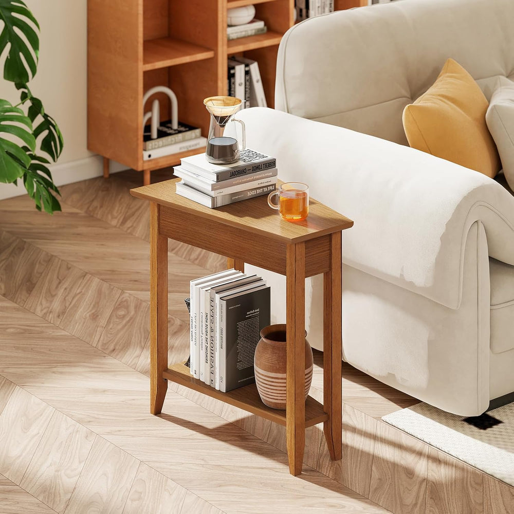 Giantex Wedge End Table, Triangle Side Table with Storage Shelf and Solid Woo...