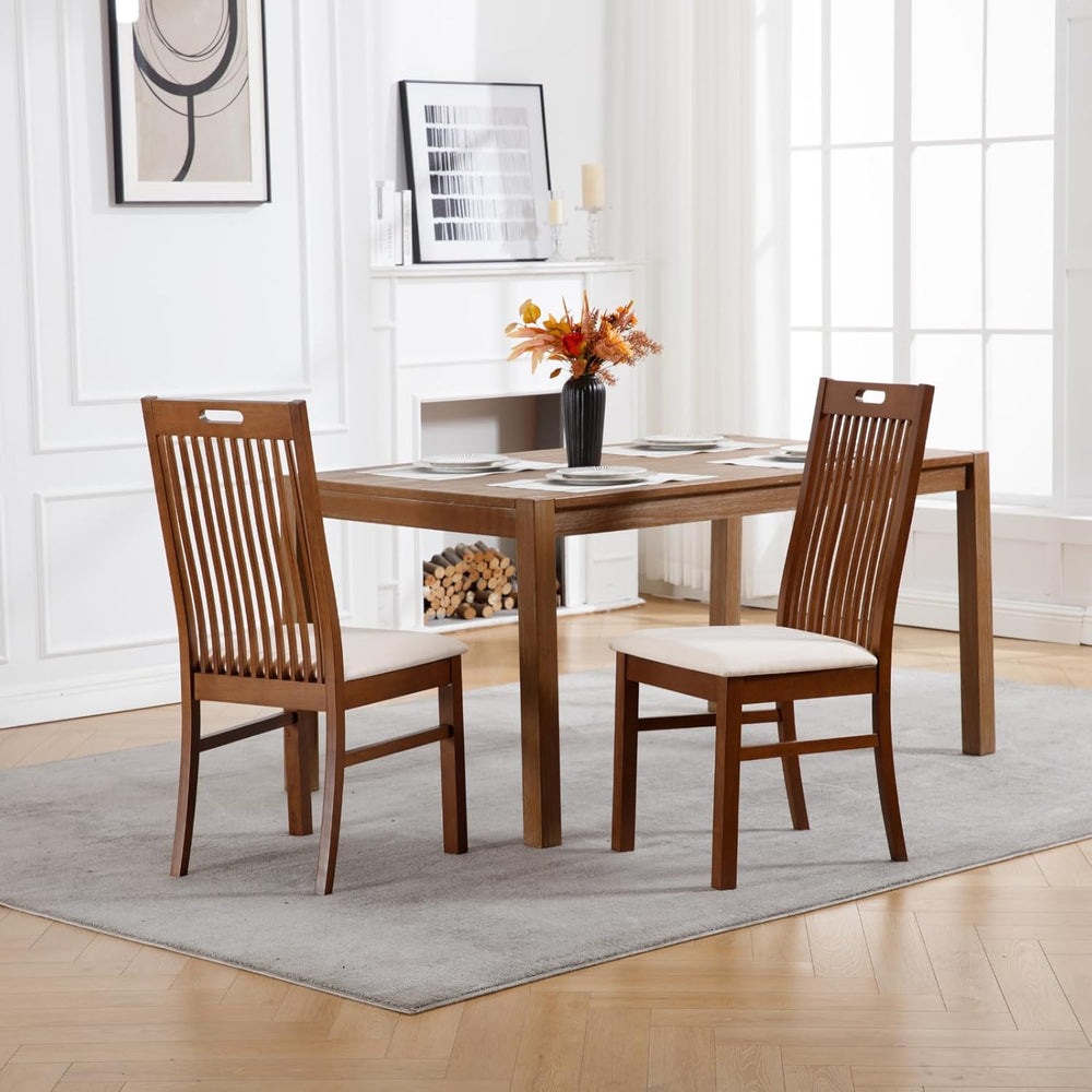 CIMOTA Walnut Wood Dining Chairs Set of 2, Farmhouse Wooden Kitchen Chairs wi...
